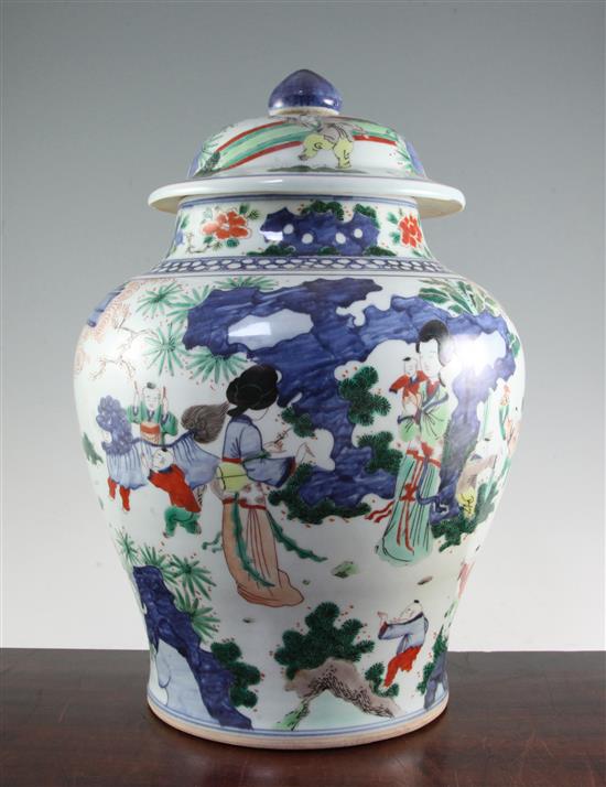 A Chinese wucai large jar and cover, in transitional style, 46.5cm
